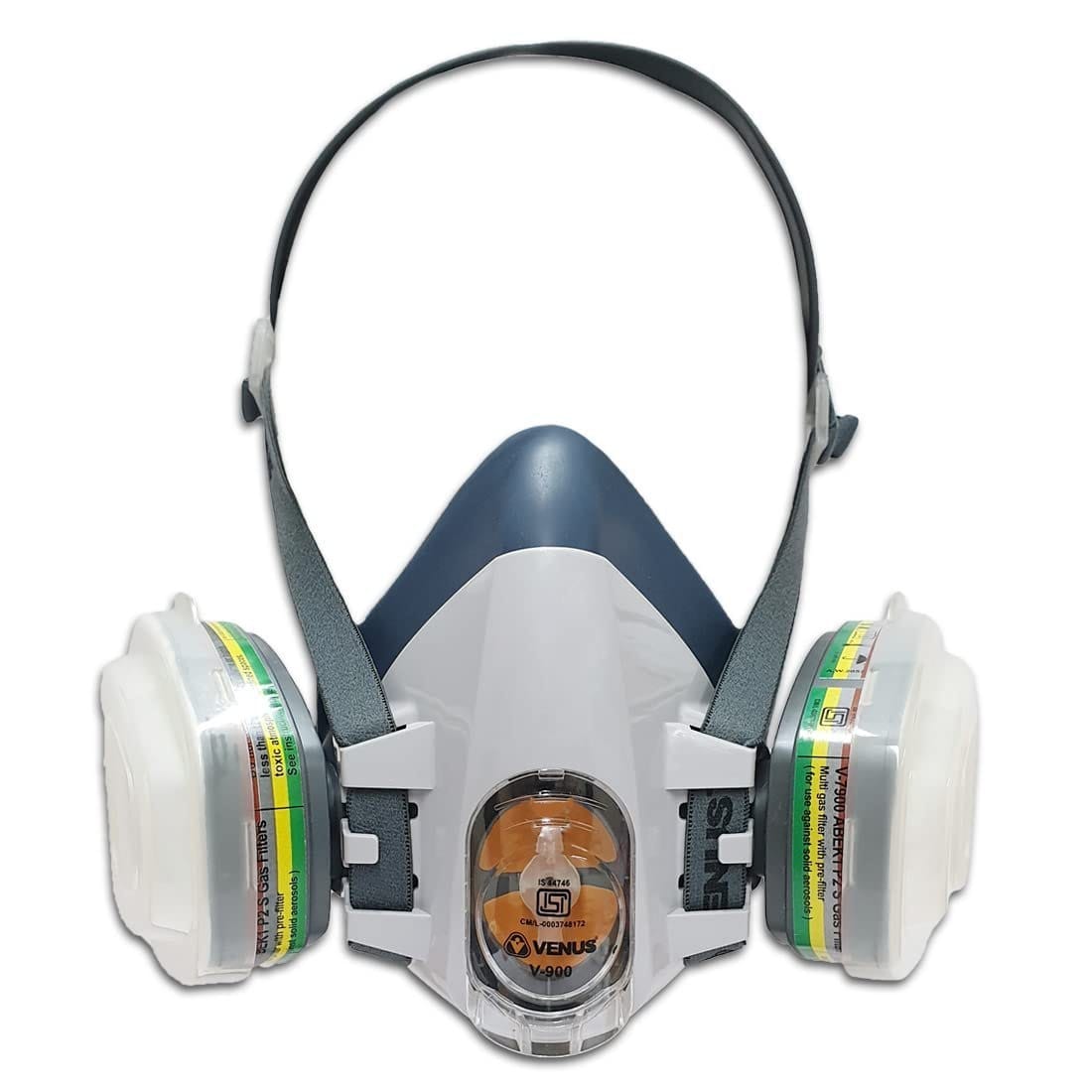 Venus V-900 Half Face Respirator Mask (with V-7900 ABEK1 multi-gas reusable filter cartridges).