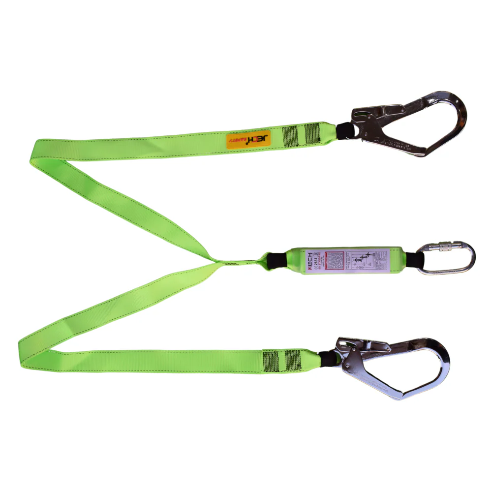 Full body safety harness plus lanyard.