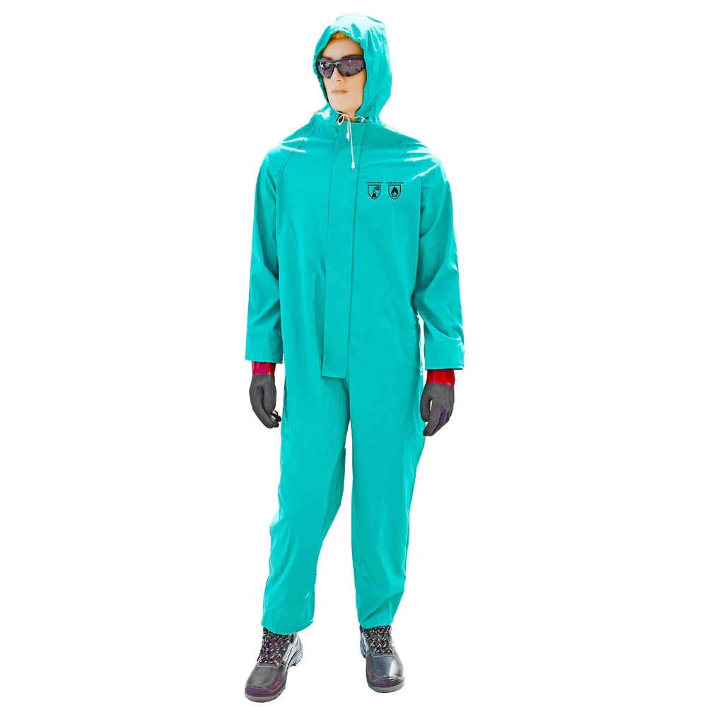 Gladious Pvc chemical, fire retardant  suit/coverall. Chemical Resistance & Limited Flamability 400gsm PVC Coverall, Large, Green