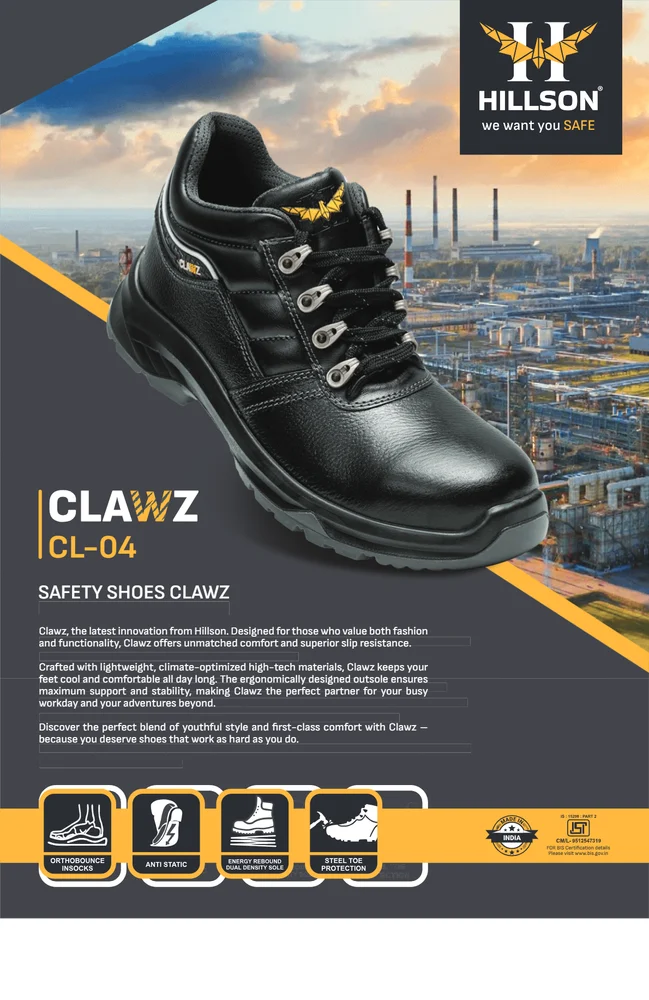 Hillson Clawz CL-04 Men’s Safety Shoes | Steel Toe, Oil & Water Resistant, Comfortable Industrial Footwear 