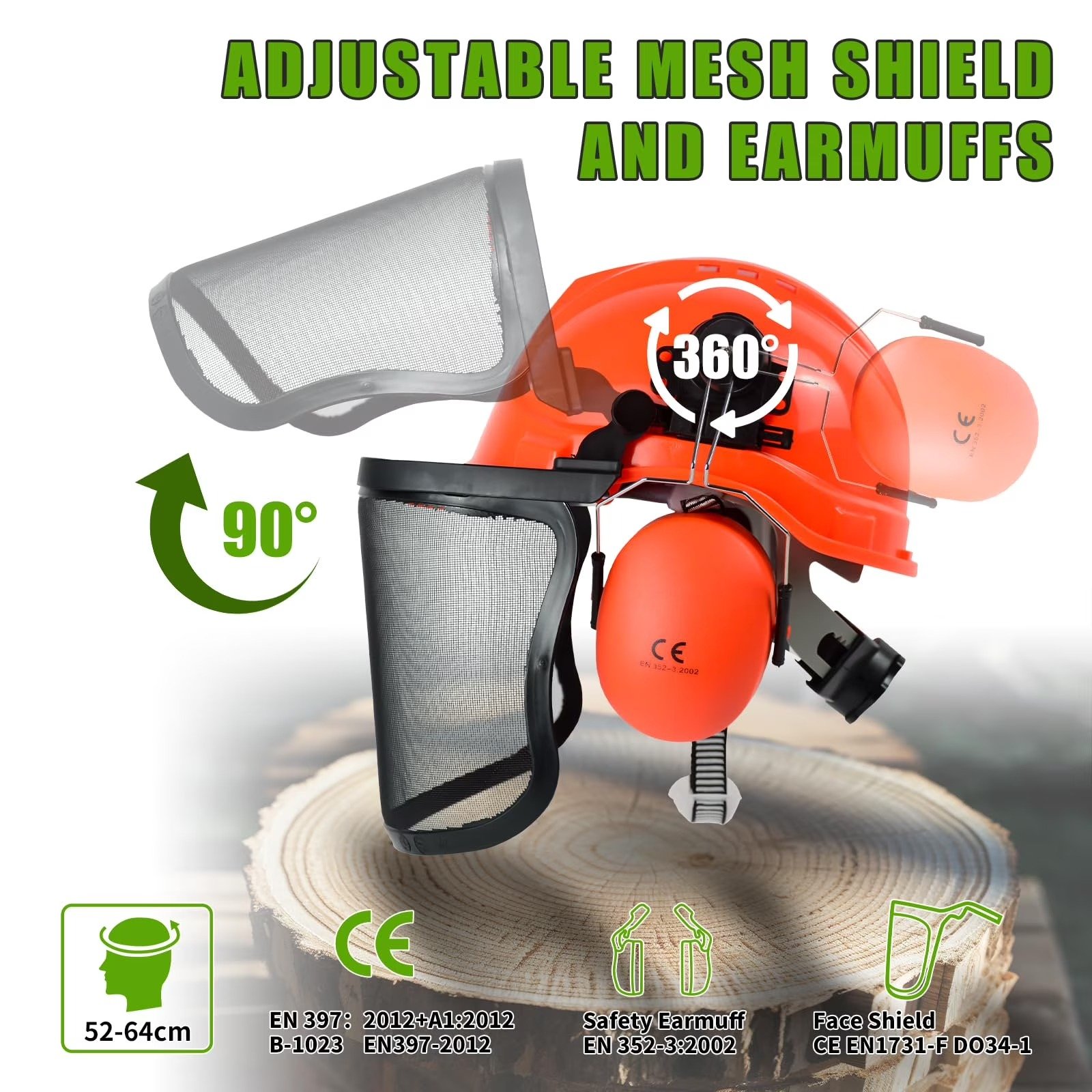 Forestry Safety Helmet with Mesh Face Shield and Ear Muffs