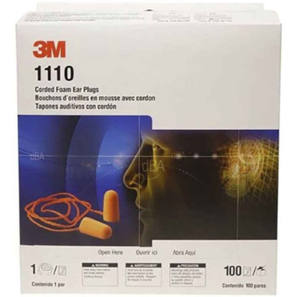 3M 1110 Corded Foam Disposable Noise Reduction Ear Plugs